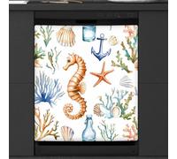 Mexpekil Copertura magnetica per lavastoviglie con ancora cavalluccio marino 53,3 x 66 cm, adesivo decorativo impermeabile per lavastoviglie per elettrodomestici da cucina