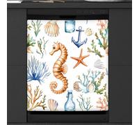 Mexpekil Copertura magnetica per lavastoviglie con ancora cavalluccio marino 58,4 x 66 cm, adesivo decorativo impermeabile per lavastoviglie per elettrodomestici da cucina