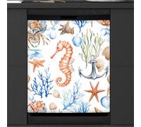 Mexpekil Copertura magnetica per lavastoviglie con ancora cavalluccio marino e corallo, 53,3 x 66 cm, adesivo decorativo impermeabile per lavastoviglie per elettrodomestici da cucina