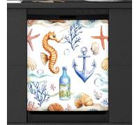 Mexpekil Copertura magnetica per lavastoviglie con ancora, cavalluccio marino, stella marina, 58,4 x 66 cm, adesivo decorativo impermeabile per lavastoviglie per elettrodomestici da cucina