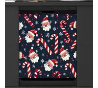 Mexpekil Copertura magnetica per lavastoviglie con Babbo Natale, bastoncini di zucchero e neve, 58,4 x 66 cm, decorazione impermeabile per lavastoviglie, adesivo magnetico per elettrodomestici da