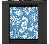 Mexpekil Copertura magnetica per lavastoviglie con cavalluccio marino oceanico corallo conchiglia, 53,3 x 66 cm, adesivo decorativo impermeabile per lavastoviglie per elettrodomestici da cucina