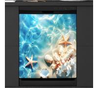Mexpekil Copertura magnetica per lavastoviglie con conchiglie estive sul mare, spiaggia, stella marina, conchiglia, 58,4 x 66 cm, adesivo decorativo impermeabile per lavastoviglie per elettrodomestici