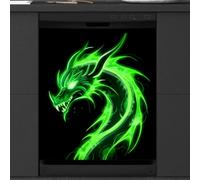 Mexpekil Copertura magnetica per lavastoviglie con drago verde di fuoco, 53,3 x 66 cm, adesivo decorativo impermeabile per lavastoviglie per elettrodomestici da cucina