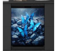 Mexpekil Copertura magnetica per lavastoviglie con farfalla blu, 53,3 x 66 cm, decorativa, impermeabile, copertura magnetica per elettrodomestici da cucina