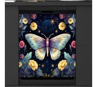 Mexpekil Copertura magnetica per lavastoviglie con farfalla e fiore, 58,4 x 66 cm, decorativa, impermeabile, per lavastoviglie, adesivo magnetico per elettrodomestici da cucina