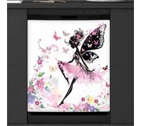 Mexpekil Copertura magnetica per lavastoviglie con farfalla e fiore bella ragazza, 53,3 x 66 cm, adesivo decorativo impermeabile per lavastoviglie per elettrodomestici da cucina