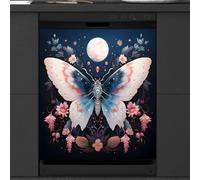Mexpekil Copertura magnetica per lavastoviglie con farfalla e luna fantasia, 53,3 x 66 cm, decorativa, impermeabile, copertura magnetica per elettrodomestici da cucina