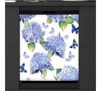 Mexpekil Copertura magnetica per lavastoviglie con farfalla e ortensia viola, blu, 58,4 x 66 cm, impermeabile, adesivo decorativo per lavastoviglie per elettrodomestici da cucina