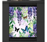 Mexpekil Copertura magnetica per lavastoviglie con farfalla primaverile viola glicine 53,3 x 66 cm, adesivo decorativo impermeabile per lavastoviglie per elettrodomestici da cucina