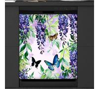 Mexpekil Copertura magnetica per lavastoviglie con farfalla primaverile viola glicine 58,4 x 66 cm, adesivo decorativo impermeabile per lavastoviglie per elettrodomestici da cucina