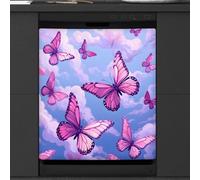 Mexpekil Copertura magnetica per lavastoviglie con farfalla rosa e cielo, 53,3 x 66 cm, adesivo decorativo impermeabile per lavastoviglie per elettrodomestici da cucina