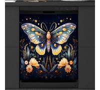 Mexpekil Copertura magnetica per lavastoviglie con farfalle e fiori, 53,3 x 66 cm, decorativa, impermeabile, copertura magnetica per elettrodomestici da cucina