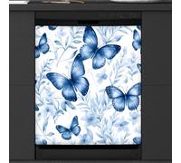 Mexpekil Copertura magnetica per lavastoviglie con farfalle e fiori blu, 53,3 x 66 cm, decorativa, impermeabile, per lavastoviglie, adesivo magnetico per elettrodomestici da cucina