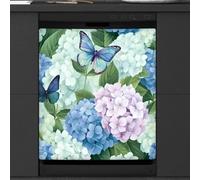 Mexpekil Copertura magnetica per lavastoviglie con farfalle e ortensie e fiori, 53,3 x 66 cm, decorativa, impermeabile, per lavastoviglie, adesivo magnetico per elettrodomestici da cucina