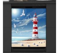 Mexpekil Copertura magnetica per lavastoviglie con faro oceanico gabbiano 58,4 x 66 cm, adesivo decorativo impermeabile per lavastoviglie per elettrodomestici da cucina