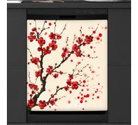 Mexpekil Copertura magnetica per lavastoviglie con fiore di ciliegio giapponese rosso, 58,4 x 66 cm, adesivo decorativo impermeabile per lavastoviglie per elettrodomestici da cucina