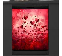 Mexpekil Copertura magnetica per lavastoviglie con fiore rosso a forma di cuore, 53,3 x 66 cm, adesivo decorativo impermeabile per lavastoviglie per elettrodomestici da cucina