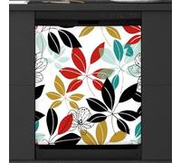 Mexpekil Copertura magnetica per lavastoviglie con fiore rosso, verde, nero, giallo, 53,3 x 66 cm, adesivo decorativo impermeabile per lavastoviglie per elettrodomestici da cucina