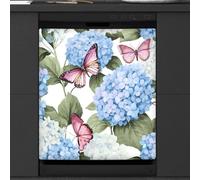 Mexpekil Copertura magnetica per lavastoviglie con fiori di ortensia e farfalla, 53,3 x 66 cm, decorazione impermeabile per lavastoviglie, adesivo magnetico per elettrodomestici da cucina