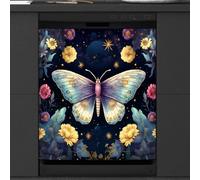 Mexpekil Copertura magnetica per lavastoviglie con fiori e farfalle, 53,3 x 66 cm, decorativa, impermeabile, magnetica, per elettrodomestici da cucina