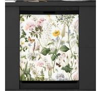 Mexpekil Copertura magnetica per lavastoviglie con fiori selvatici e farfalle, 53,3 x 66 cm, decorativa, impermeabile, per elettrodomestici da cucina