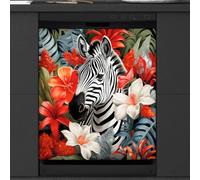 Mexpekil Copertura magnetica per lavastoviglie con foglia di palma tropicale, fiore zebrato, 58,4 x 66 cm, adesivo decorativo impermeabile per lavastoviglie per elettrodomestici da cucina