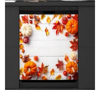 Mexpekil Copertura magnetica per lavastoviglie, con foglie d'acero e zucca, in legno, per autunno e Ringraziamento, copertura magnetica per lavastoviglie, decorazione artistica da cucina