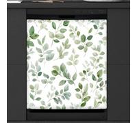 Mexpekil Copertura magnetica per lavastoviglie con foglie di eucalipto verde acquerello 53,3 x 66 cm, adesivo decorativo impermeabile per lavastoviglie magnetico per elettrodomestici da cucina