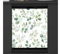 Mexpekil Copertura magnetica per lavastoviglie con foglie di eucalipto verde acquerello 53,3 x 66 cm, adesivo decorativo impermeabile per lavastoviglie magnetico per elettrodomestici da cucina