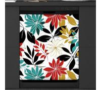 Mexpekil Copertura magnetica per lavastoviglie con foglie di fiori, 53,3 x 66 cm, decorativa, impermeabile, per elettrodomestici da cucina, colore: rosso, nero, giallo, verde