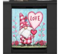 Mexpekil Copertura magnetica per lavastoviglie con gnomo rosa rosa e cuore, 53,3 x 66 cm, adesivo decorativo impermeabile per lavastoviglie per elettrodomestici da cucina