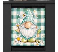 Mexpekil Copertura magnetica per lavastoviglie con gnomo verde acqua, margherita, 53,3 x 66 cm, adesivo decorativo impermeabile per lavastoviglie per elettrodomestici da cucina