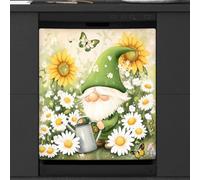 Mexpekil Copertura magnetica per lavastoviglie con gnomo verde margherita girasole 58,4 x 66 cm, adesivo decorativo impermeabile per lavastoviglie per elettrodomestici da cucina