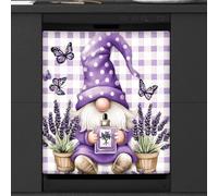 Mexpekil Copertura magnetica per lavastoviglie con gnomo viola lavanda farfalla plaid 53,3 x 66 cm, adesivo decorativo impermeabile per lavastoviglie per elettrodomestici da cucina