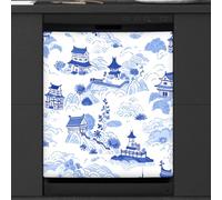Mexpekil Copertura magnetica per lavastoviglie con inchiostro blu giapponese, 53,3 x 66 cm, impermeabile, copertura magnetica per lavastoviglie per elettrodomestici da cucina