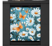 Mexpekil Copertura magnetica per lavastoviglie, con margherita bianca e farfalla gialla, 66 x 53 cm, copertura magnetica per lavastoviglie da cucina
