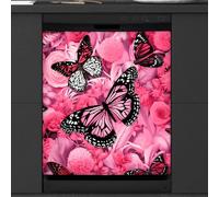 Mexpekil Copertura magnetica per lavastoviglie con motivo a fiori e farfalle, 53,3 x 66 cm, impermeabile, decorativo, adesivo magnetico per lavastoviglie per elettrodomestici da cucina