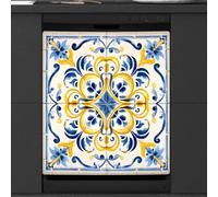 Mexpekil Copertura magnetica per lavastoviglie con motivo a piastrelle antiche, 53,3 x 66 cm, decorazione impermeabile per lavastoviglie, adesivo magnetico per elettrodomestici da cucina