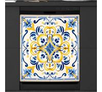 Mexpekil Copertura magnetica per lavastoviglie con motivo a piastrelle antiche, 58,4 x 66 cm, decorazione impermeabile per lavastoviglie, adesivo magnetico per elettrodomestici da cucina