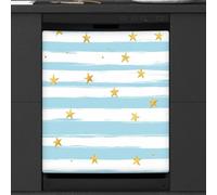 Mexpekil Copertura magnetica per lavastoviglie con motivo a stelle dorate a strisce blu, 53,3 x 66 cm, adesivo decorativo impermeabile per lavastoviglie per elettrodomestici da cucina