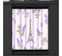 Mexpekil Copertura magnetica per lavastoviglie con motivo a strisce di fiori di lavanda, Torre Eiffel, 53,3 x 66 cm, adesivo decorativo impermeabile per lavastoviglie per elettrodomestici da cucina