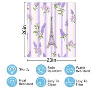 Mexpekil Copertura magnetica per lavastoviglie con motivo a strisce di fiori di lavanda, Torre Eiffel, 58,4 x 66 cm, adesivo decorativo impermeabile per lavastoviglie per elettrodomestici da cucina