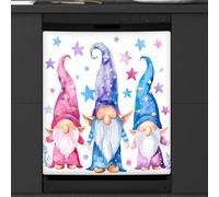 Mexpekil Copertura magnetica per lavastoviglie con motivo a tre gnomi colorati e stelle, 53,3 x 66 cm, adesivo decorativo impermeabile per lavastoviglie per elettrodomestici da cucina