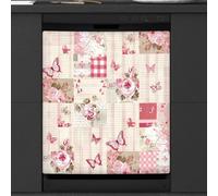 Mexpekil Copertura magnetica per lavastoviglie con motivo patchwork astratto con rose e farfalle, 53,3 x 66 cm, decorazione impermeabile per lavastoviglie magnetica per elettrodomestici da cucina
