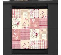 Mexpekil Copertura magnetica per lavastoviglie con motivo patchwork con farfalle e rose, 53,3 x 66 cm, adesivo decorativo impermeabile per lavastoviglie per elettrodomestici da cucina