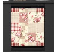 Mexpekil Copertura magnetica per lavastoviglie con motivo patchwork e farfalle, 53,3 x 66 cm, decorativa, impermeabile, per lavastoviglie, adesivo magnetico per elettrodomestici da cucina
