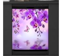 Mexpekil Copertura magnetica per lavastoviglie con orchidea viola e farfalla, 53,3 x 66 cm, decorativa, impermeabile, per lavastoviglie, adesivo magnetico per elettrodomestici da cucina