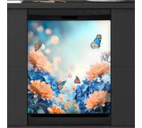 Mexpekil Copertura magnetica per lavastoviglie con ortensie blu, margherite, fiori arancioni, farfalle, 53,3 x 66 cm, adesivo decorativo impermeabile per lavastoviglie per elettrodomestici da cucina
