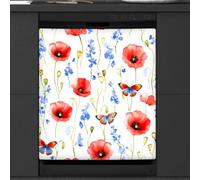 Mexpekil Copertura magnetica per lavastoviglie con papaveri rossi e farfalle, 53,3 x 66 cm, decorativa, impermeabile, per elettrodomestici da cucina